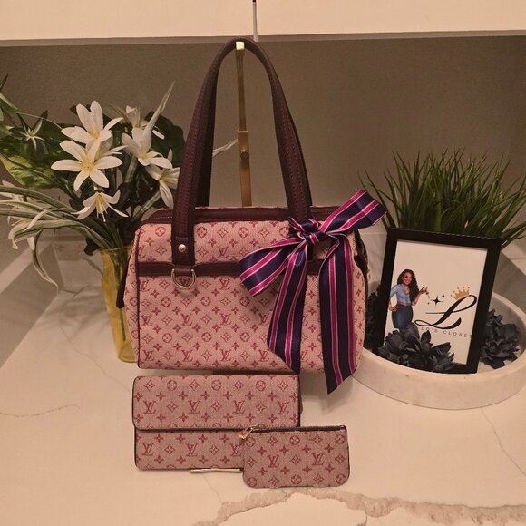 LV29- 3 piece Louis Vuitton Mini Lin Josephine Bag + Wallet + Coin Pouch - Picture 1 of 7
